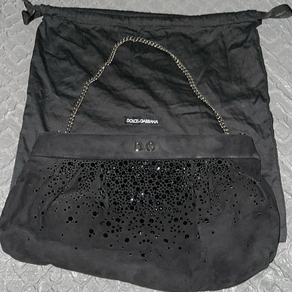 Preloved Dolce n Gabbana clutch with chain great condition black with rhinestone